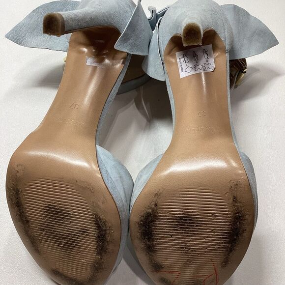 ISLO Isabella Lorusso Back Bow Open Toe Light Blue Suede Heels Size EU 37 - Picture 14 of 16
